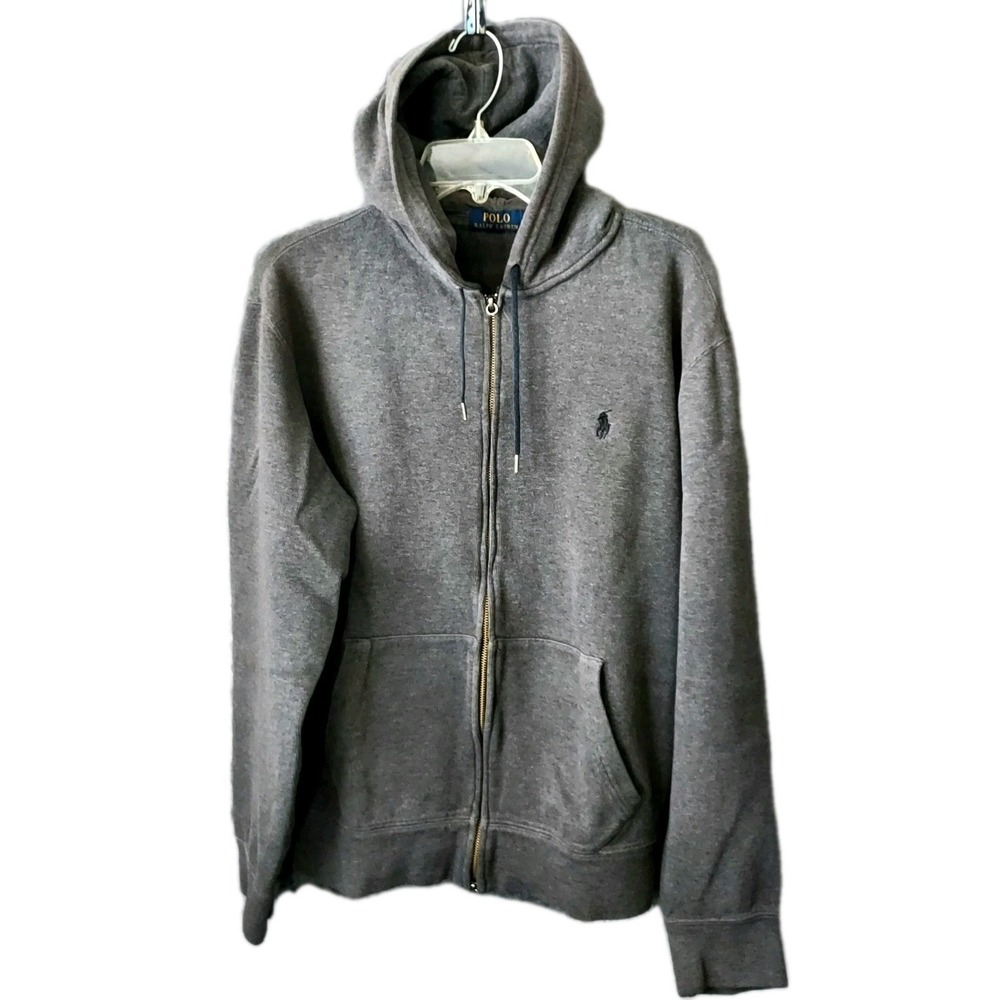 Polo‎ Ralph Lauren Men's Large Gray Full Zip Hoodie Sweatshirt Pony Logo